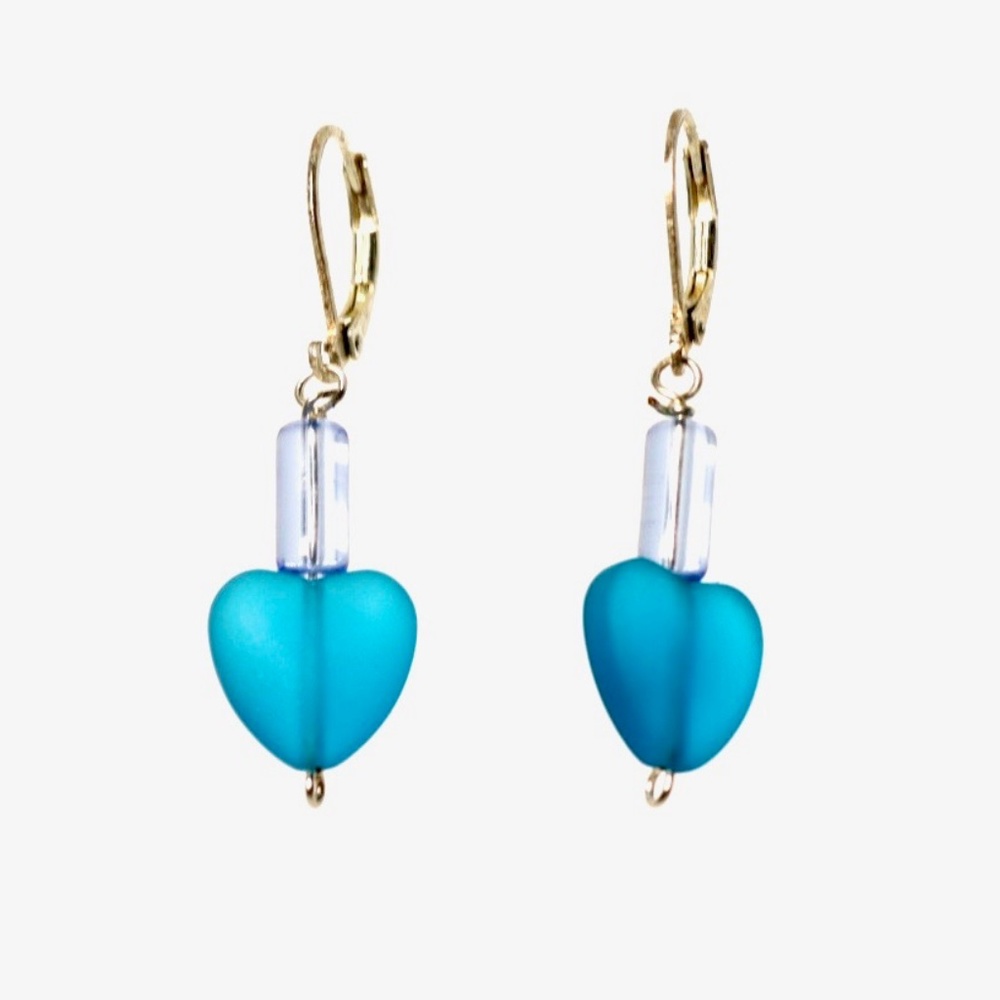 Blue Heart Sea Glass Earrings